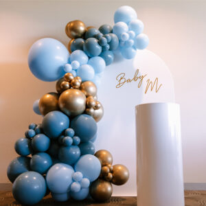 White arch backdrop event styling prop hire corporate media wall